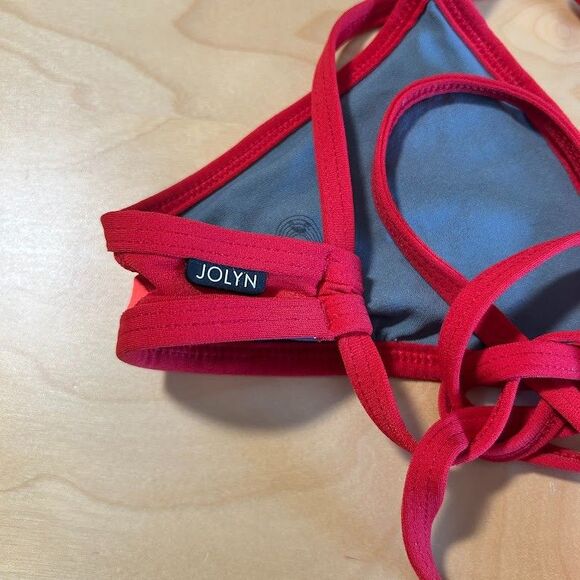 Jolyn Collin Rainbow Stripe Bikini Top L Red Strappy Triangle - Picture 5 of 6